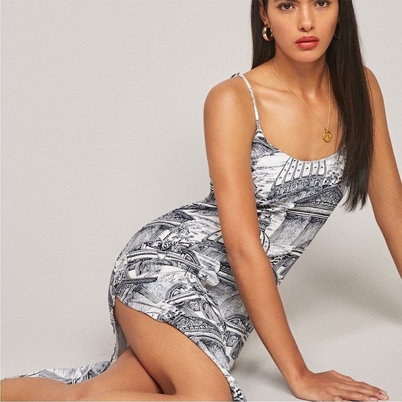 REFORMATION Italian Architecture Print Sleeveless Scoop Neck Midi Slip Dress 0 - Picture 2 of 6